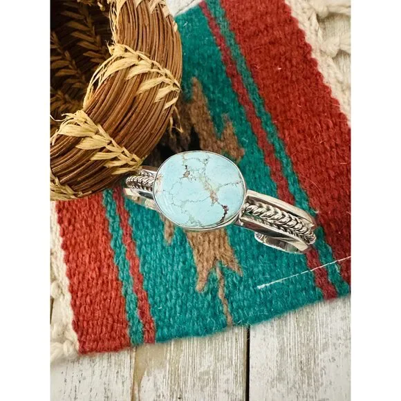 Navajo Sterling Silver & Golden Hills Turquoise Cuff Bracelet - Picture 3 of 6